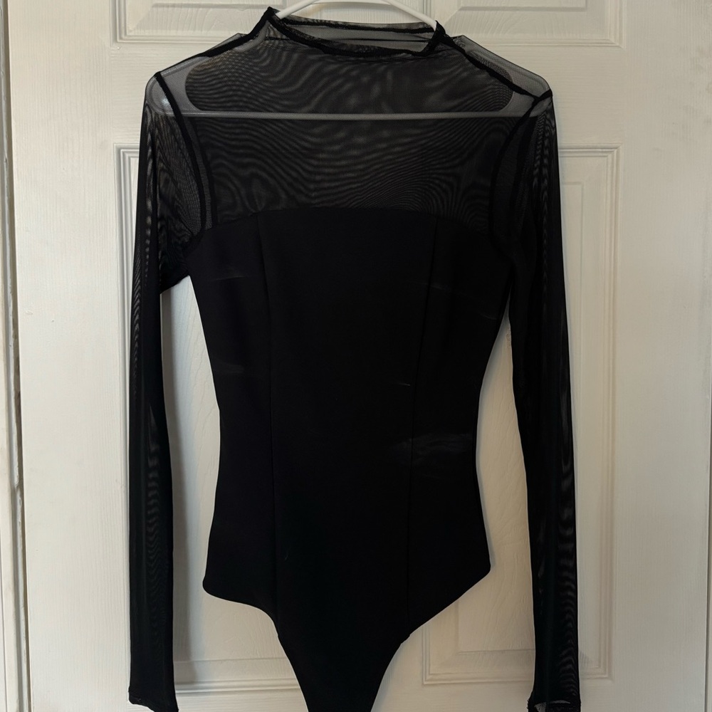 Black Mesh Long Sleeve Top